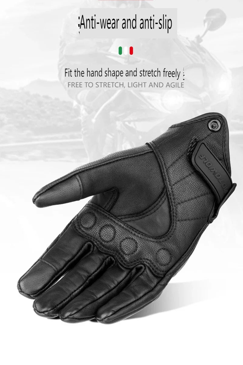 Mens Women 4 Season Driving Supertech Black/White Motorcycle Leather Gloves Racing Glove Motorbike Cowhide Race Bike Knight