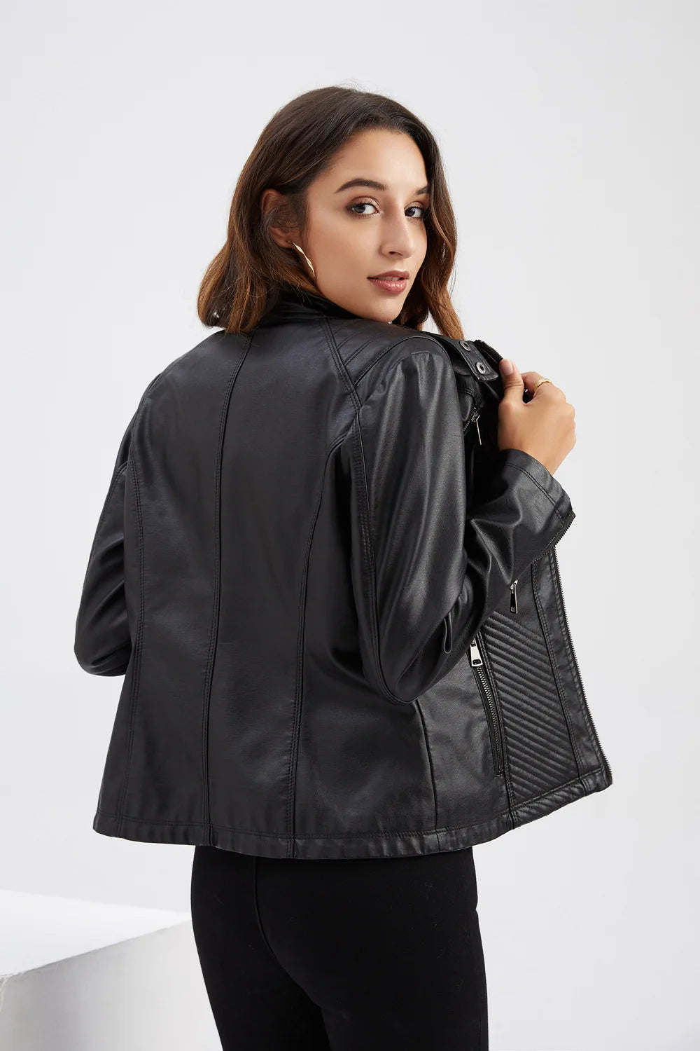 2026 New Lavender Purple Women's Long Sleeve PU Jacket, Fashion Motorcycle Leather Jackets, Red Coat, Black Outerwear.