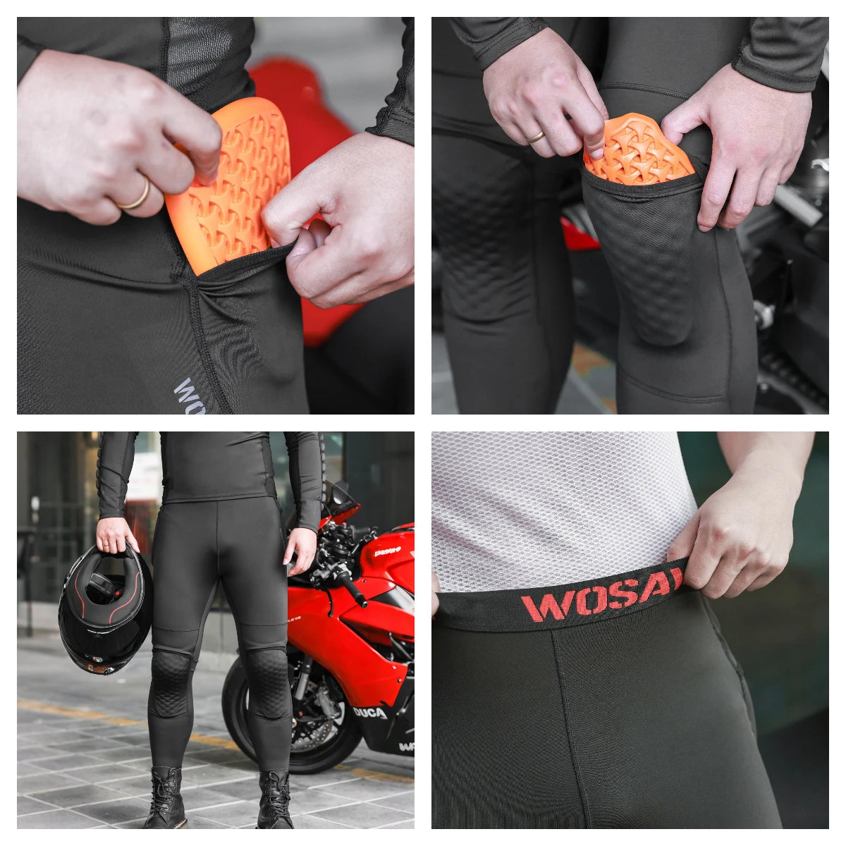 WOSAWE Motorcycle Compression Pants with CE Certified Pads Off-road Motocross Motorbike Riding Breathable Protective Trousers