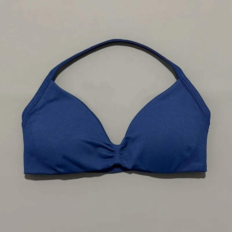 HISTELLO Impact Strappy Bra Gym Top Women High Support Thin Strap Halter Sports Seamless Bras Scrunch Push-up Workout Yoga Tanks