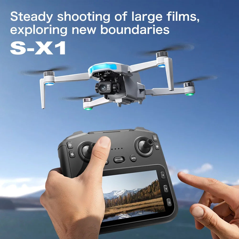 S-X1 MAX GPS Drone 4K Camera 3-Axis Gimbal EIS 5KM Digital Transmission Brushless Motor Quadcopter with 4.5" Screen Remote 231g