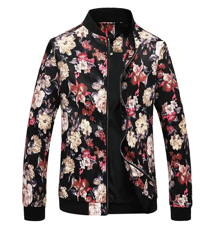 New Men Long Sleeved Baseball Collar Casual Sports Jacket Fashion Male Daily High Street Flower Coats