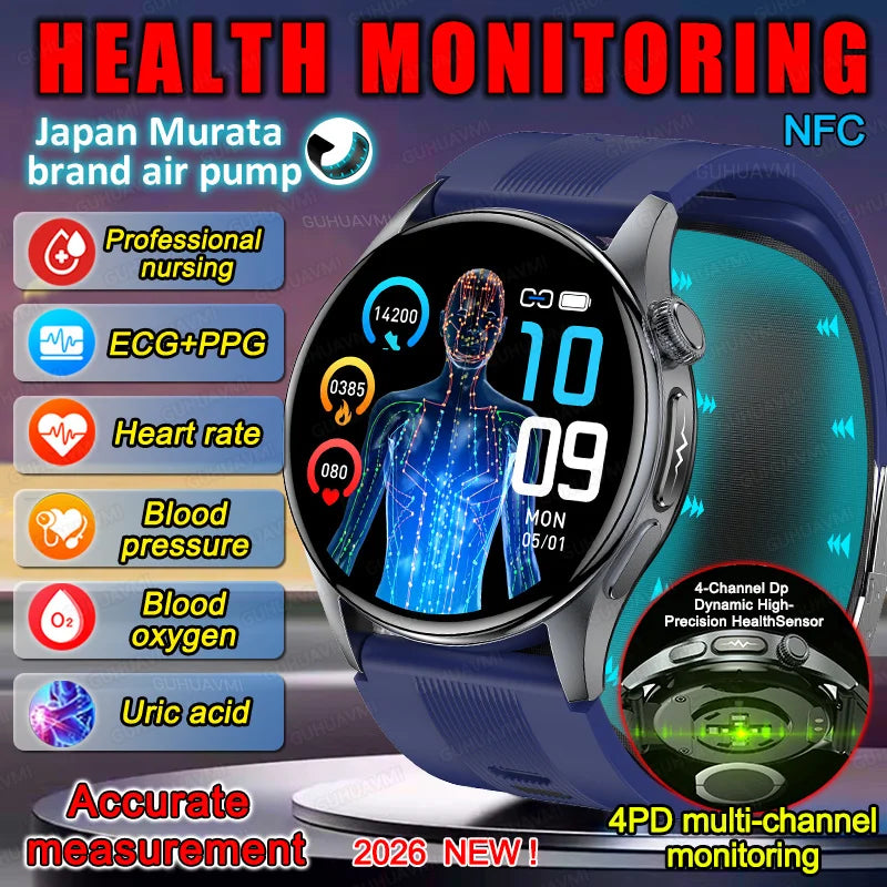 Smartwatch  AMOLED Screen Call ECG Sport Watchs Air pump Measurement BP Micro physical examination AI dial Smart Watch Men Women