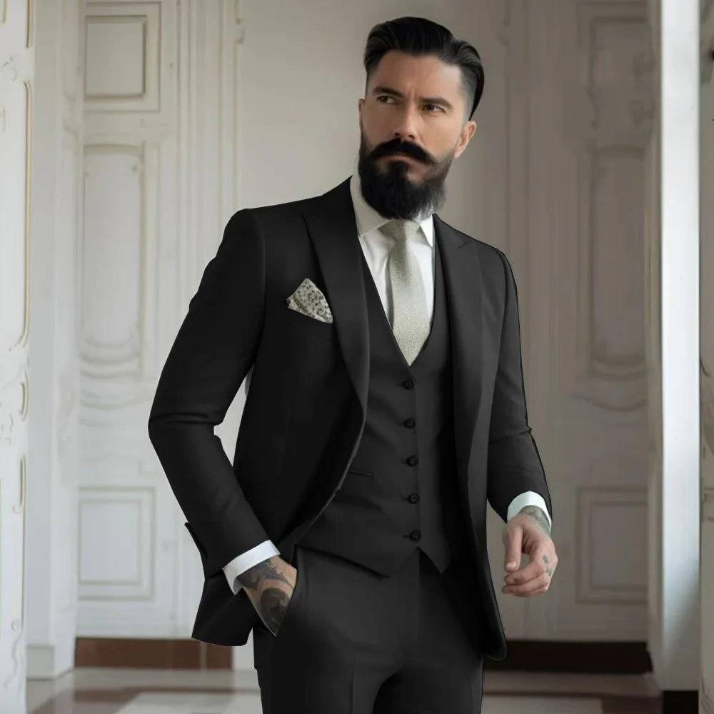 Champagne mens Tuxedo Wedding Suits For Men Bespoke Groom Wear Formal Fashion Men Suit Prom Party Blazer+Pants+Vest