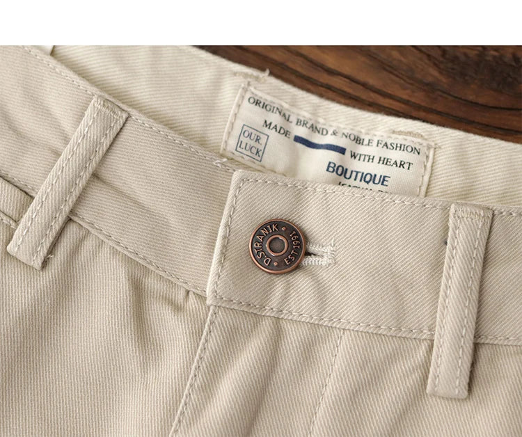Straight pants American casual Chino cargo retro simple beige white khaki cotton casual pants for men