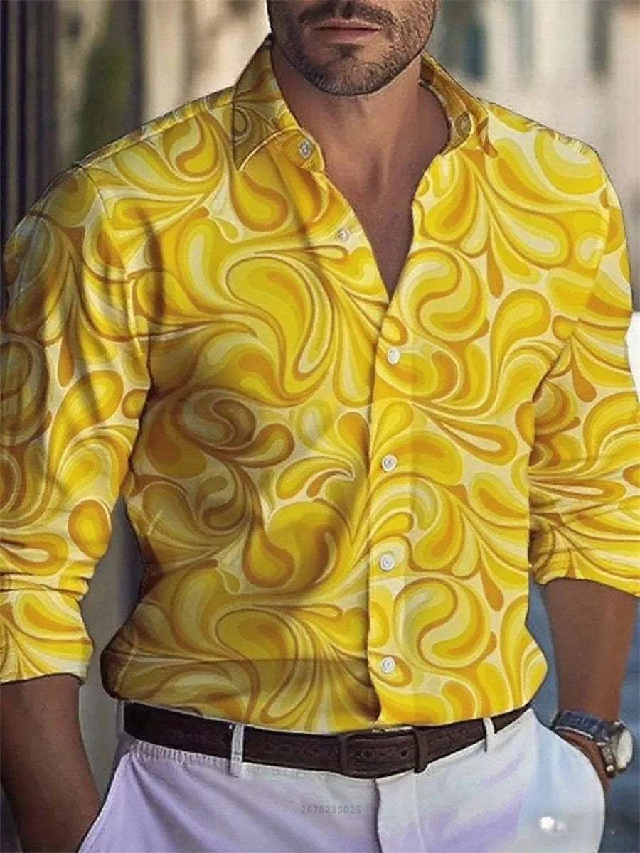 Men's shirt 3D high-definition tropical print long-sleeved shirt, Hawaiian shirt, spring and autumn casual party top XS-6XL size