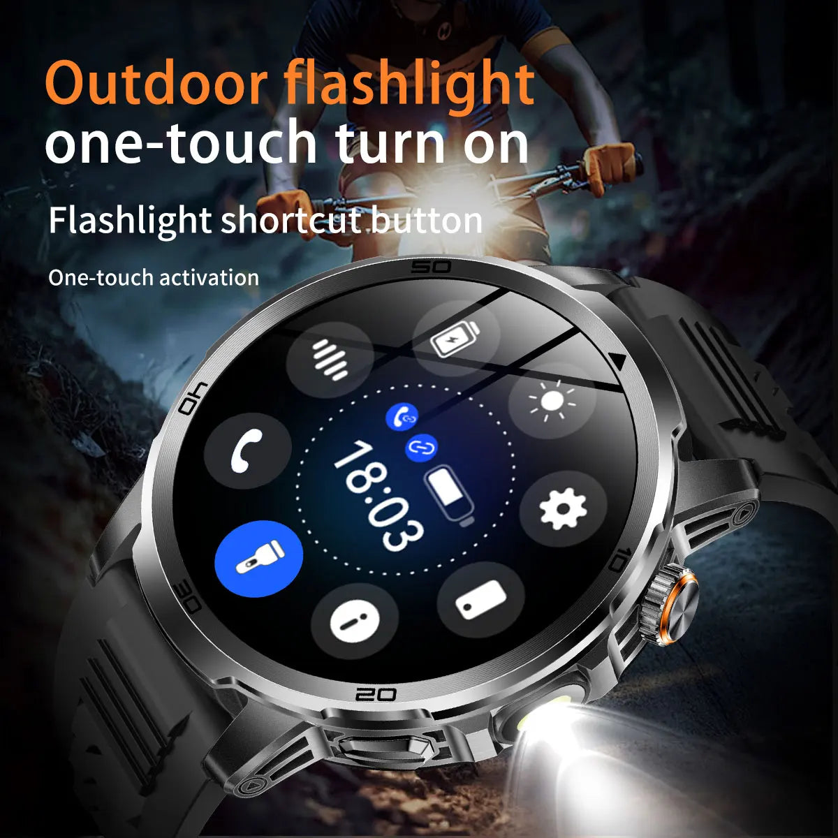 Fanwear men's smart watch SOS distress light +LED flashlight dual light mode 1000 mAh battery GPS trajectory 1.85 inch AMOLED