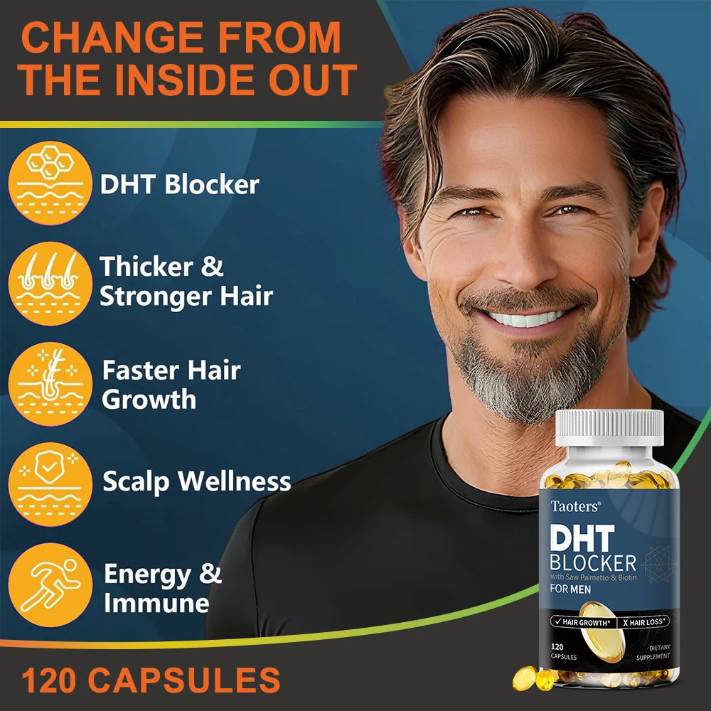 DHT Blocker Hair Growth Supplement - High Potency Biotin & Saw Palmetto for Hair Regrowth, Promote Urinary Tract Function