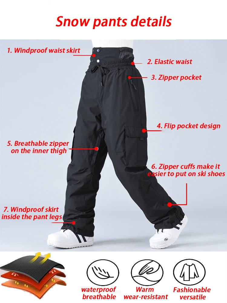 New Winter Ski Pants Men Outdoor Windproof Waterproof Warm Work Pants Women Single Board Breathable Loose Sports Snow Pants