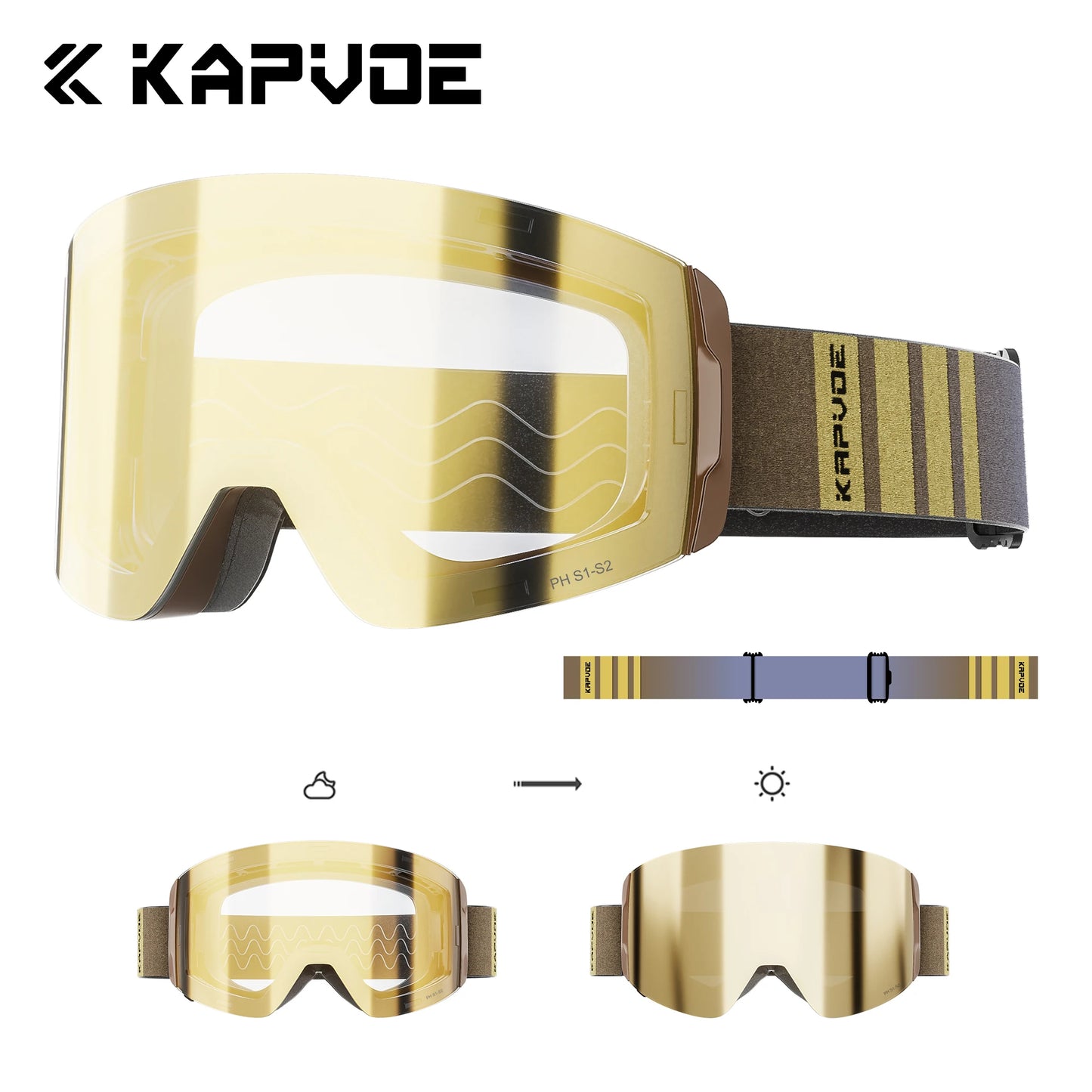 Kapvoe Winter Photochromic Ski Goggle Snow Anti-Fog Sunglasses Snowboard Mask for Men Women Eyewear UV400 Glasses Snowmobile