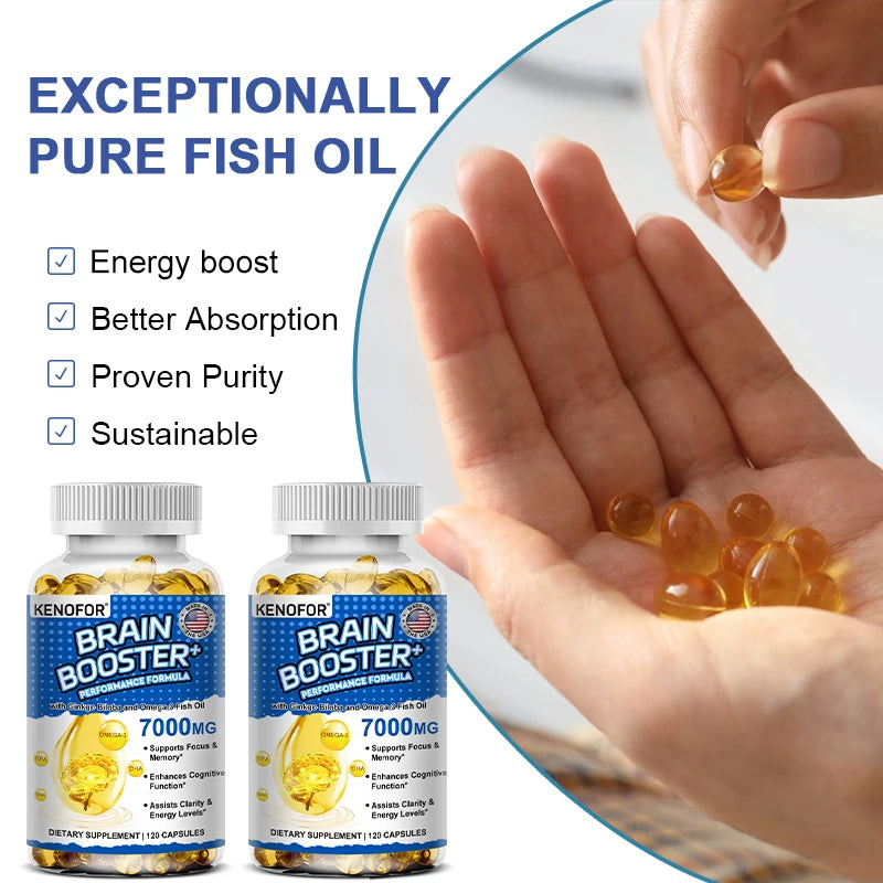 Omega 3 Fish Oil - 1200mg EPA + 600mg DHA, with 1600mg Ginkgo Biloba, for Heart Health, Brain & Immune System Health Supplement
