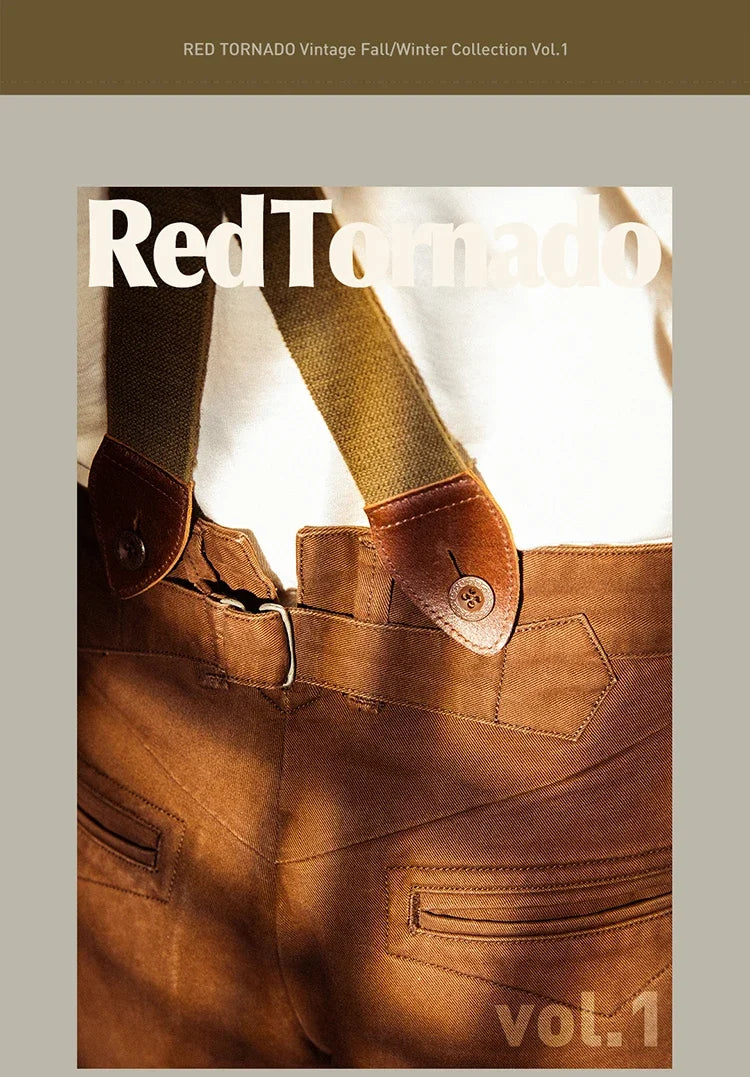 Red Tornado Chino Pants Retro Style Men's Cinch Back Casual Trousers Straight Fit CK-0010