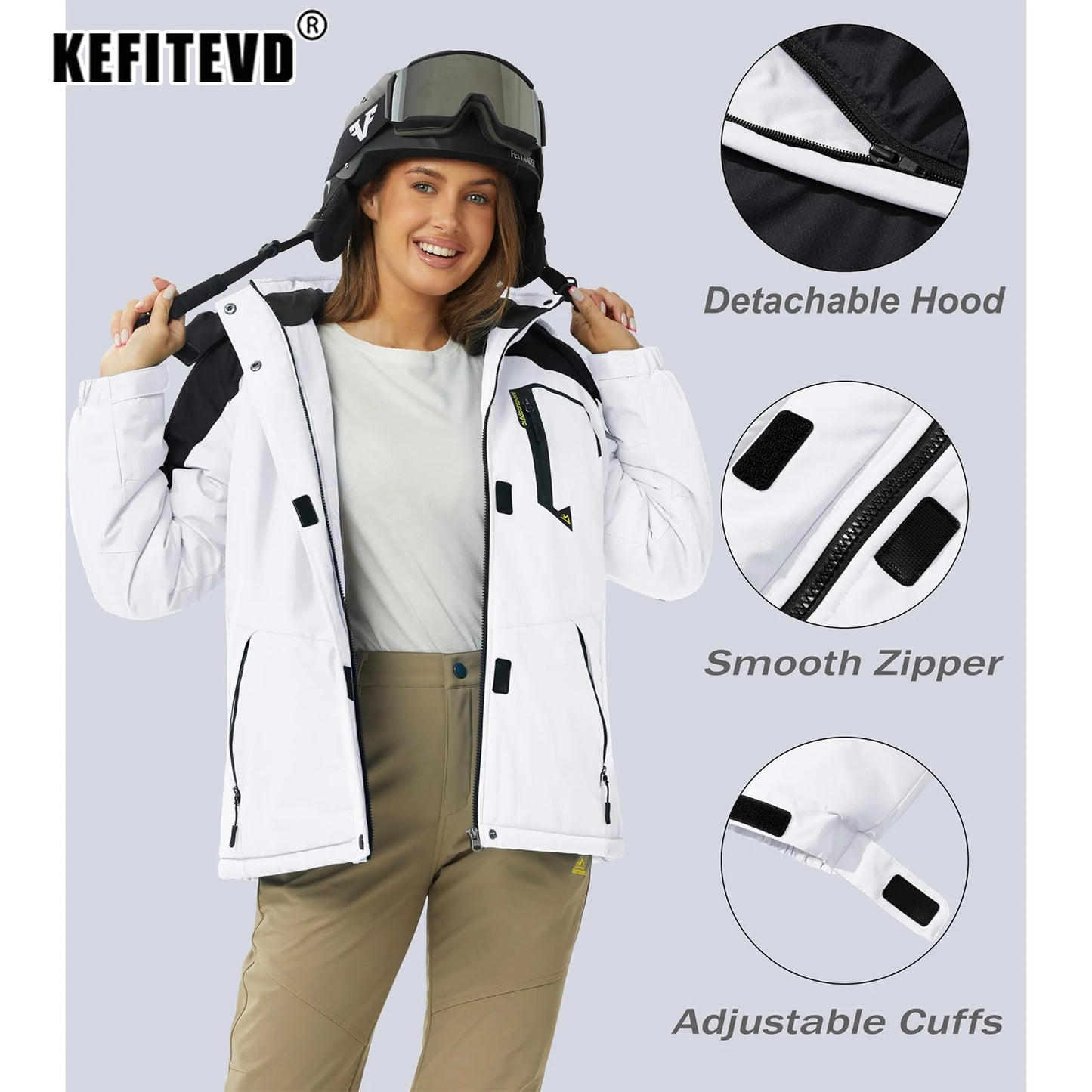 KEFITEVD Women's Winter Heavyweight Snowboard Skiing Jacket Outdoor Thermal Warm Hiking Jackets Coats Windbreaker Outwear Casual
