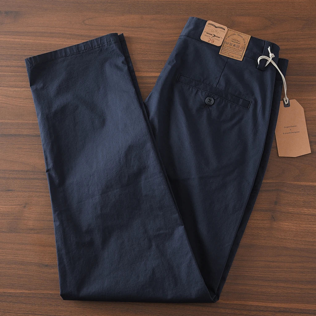 2025 Summer New American Retro Thin Micro Elasticity Casual Pants Men's Simple 97% Cotton Slim CHINO Business Straight Trousers
