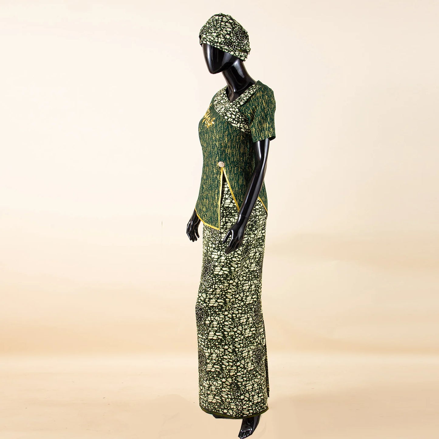African Women Skirt Set Luxury Gown Short Sleeve Slit Top and Slim Skirt Vestidos with Headwrap Wedding Dress 2526056