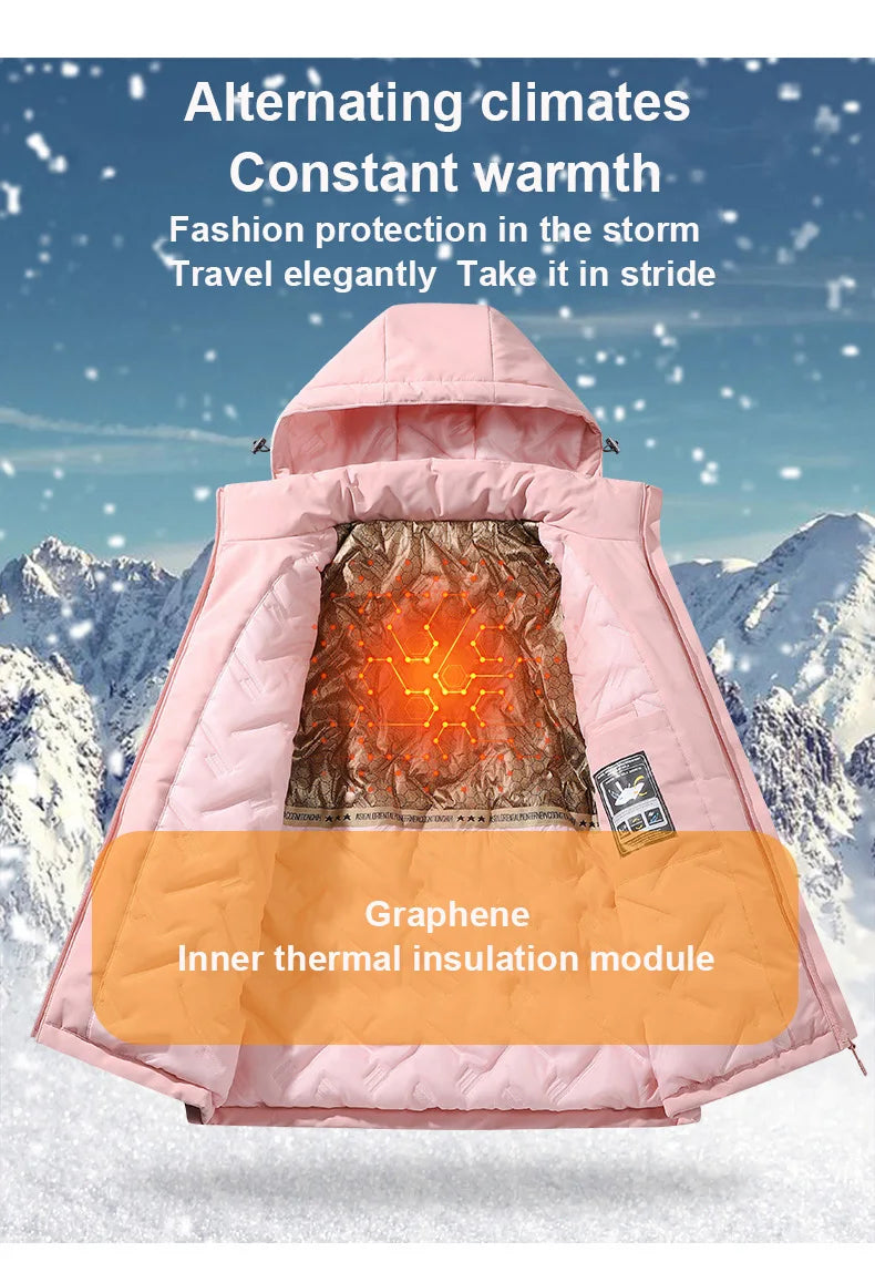 Autumn And Winter Outdoor Graphene Couple Style Lock-Iin And Warm Fashion Casual Simple Contrast Color Hooded Cotton Coat