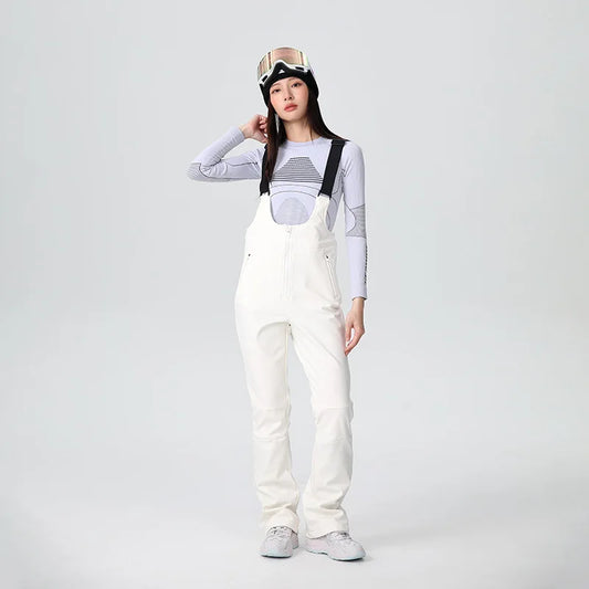 Xueyipai New Slim Fit Bib Ski Pants for Women Waterproof Four-Way Stretch Fleece-Lined Winter Double Board One-Piece Ski Pants