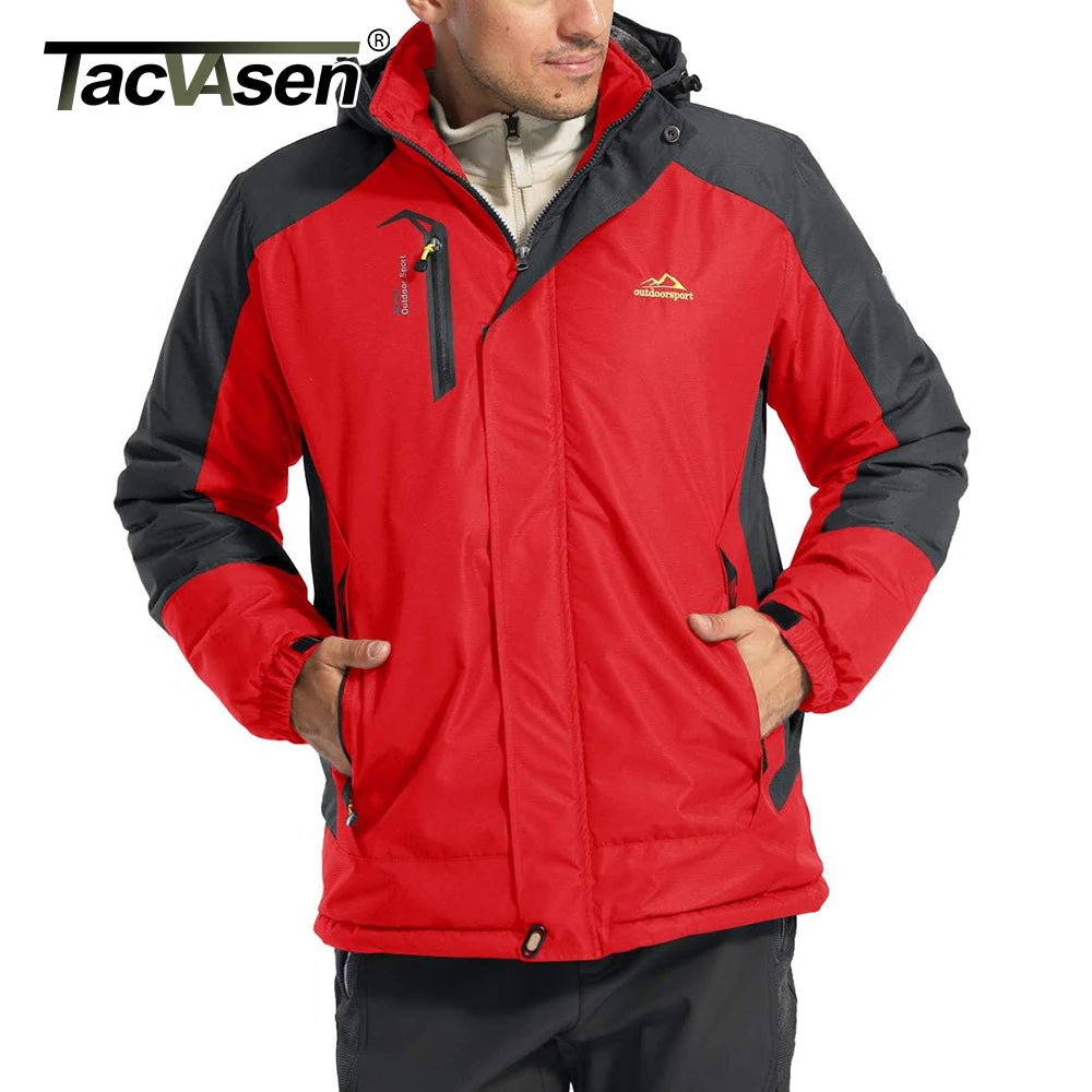 TACVASEN Men's Fleece Lined Skiing Jacket Windproof Detachable Hood Winter Thicken Warm Parkas Waterproof Outdoors Working Coat