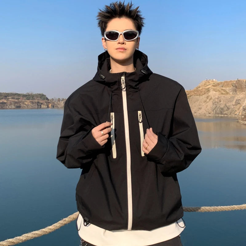 Gorpcore Waterproof Jacket Mens Couple's Ski Oversized Zipper Pocket Windbreaker Autumn High Quality Travel Camping Hooded Coats