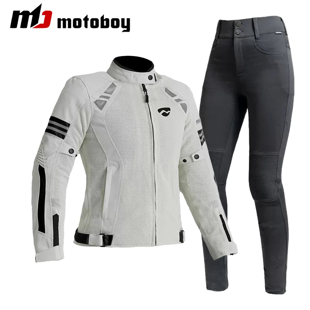 Women Motorcycle Jacket Four Seasons Breathable Lightweight Mesh Cycling Moto Jacket Protector Motocross Suit CE Protective
