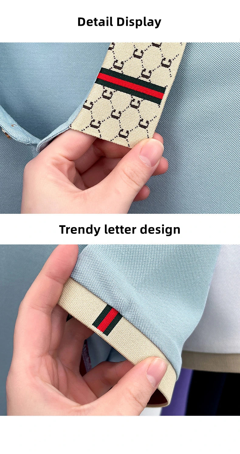 Advanced letter embroidery short sleeve polo shirt light luxury brand business leisure summer men's T-shirt fashion lapel top
