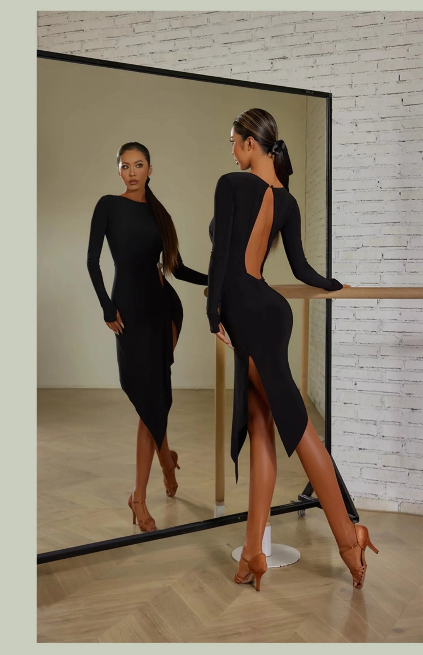 Women Black Long Sleeves Dress Adult Tango Dance Clothes Rumba Ballroom Dance Dress Practice Wear ZYM Latin Dance Dress