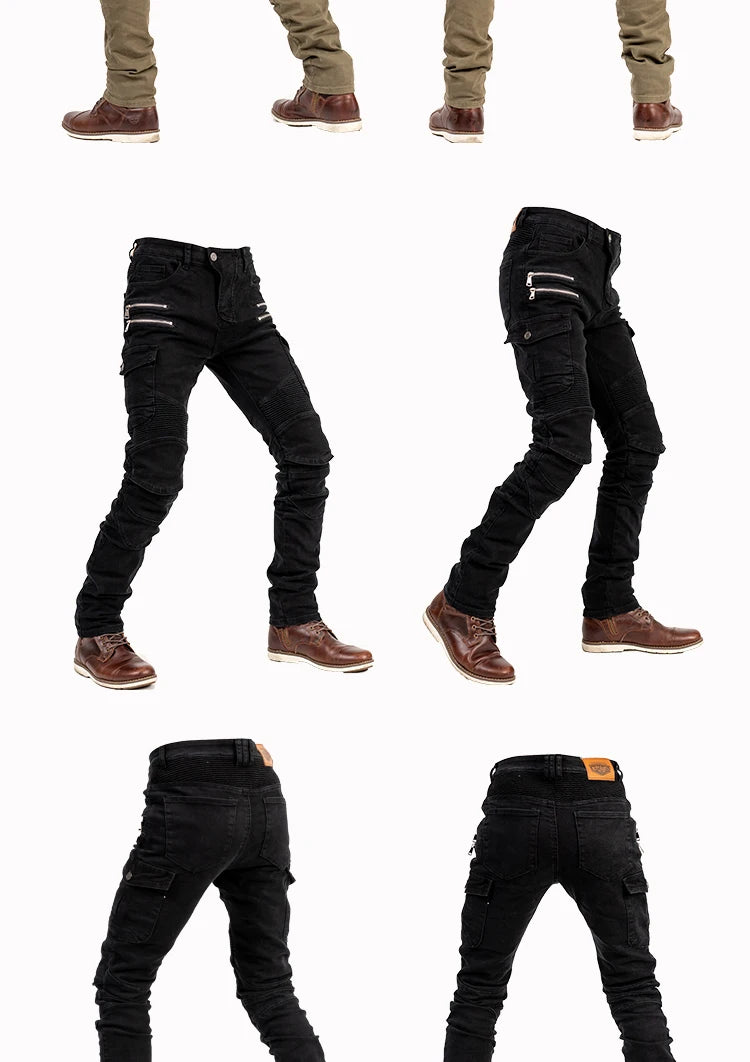 New Double Zipper Metal Style Motocross Trousers Men For Woman Outdoor elasticity Riding Jeans Protective Gear Motorcycle Pants