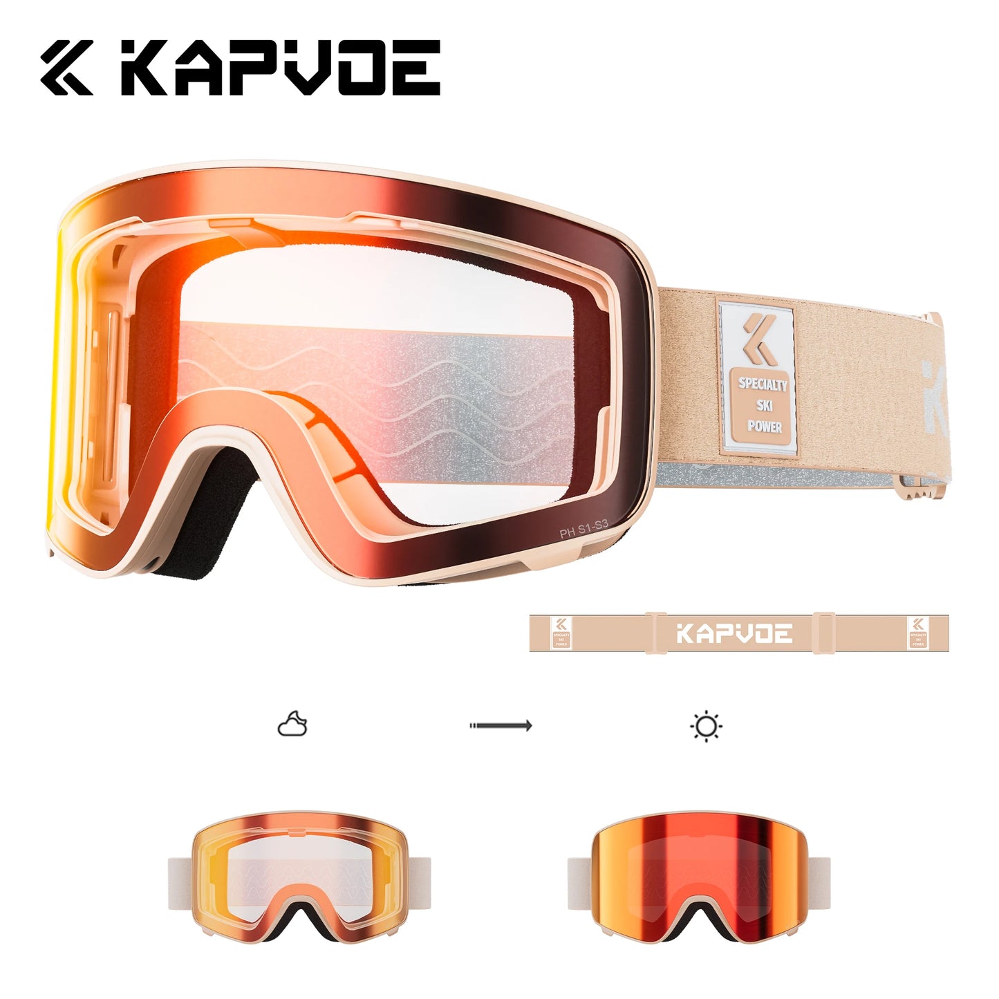 Kapvoe Winter Photochromic Ski Goggle Snow Anti-Fog Sunglasses Snowboard Mask for Men Women Eyewear UV400 Glasses Snowmobile