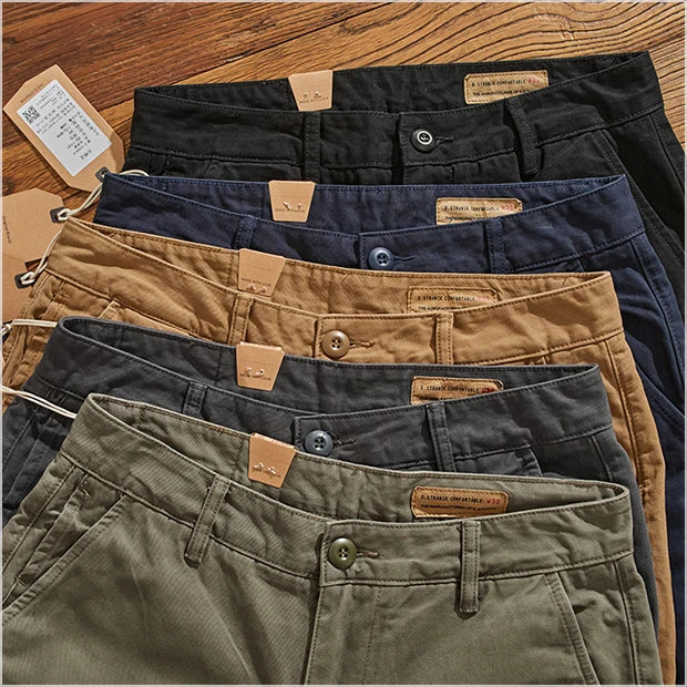 American Retro Workwear Pants Men's Heavyweight Chino Casual Straight Leg Tapered Versatile Cotton Urban Faion Trousers
