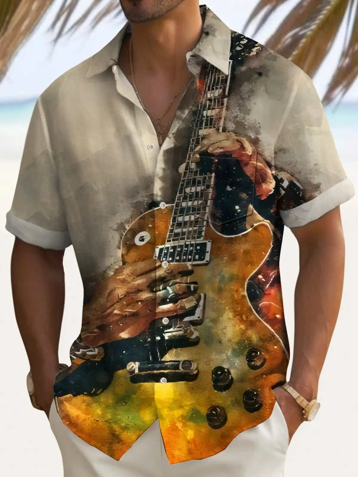 New Hawaii Spring/Summer Fashion Leisure Street Walk Tourist Beach Printed Full Open Short Sleeve Button Shirt, Quick Shipping