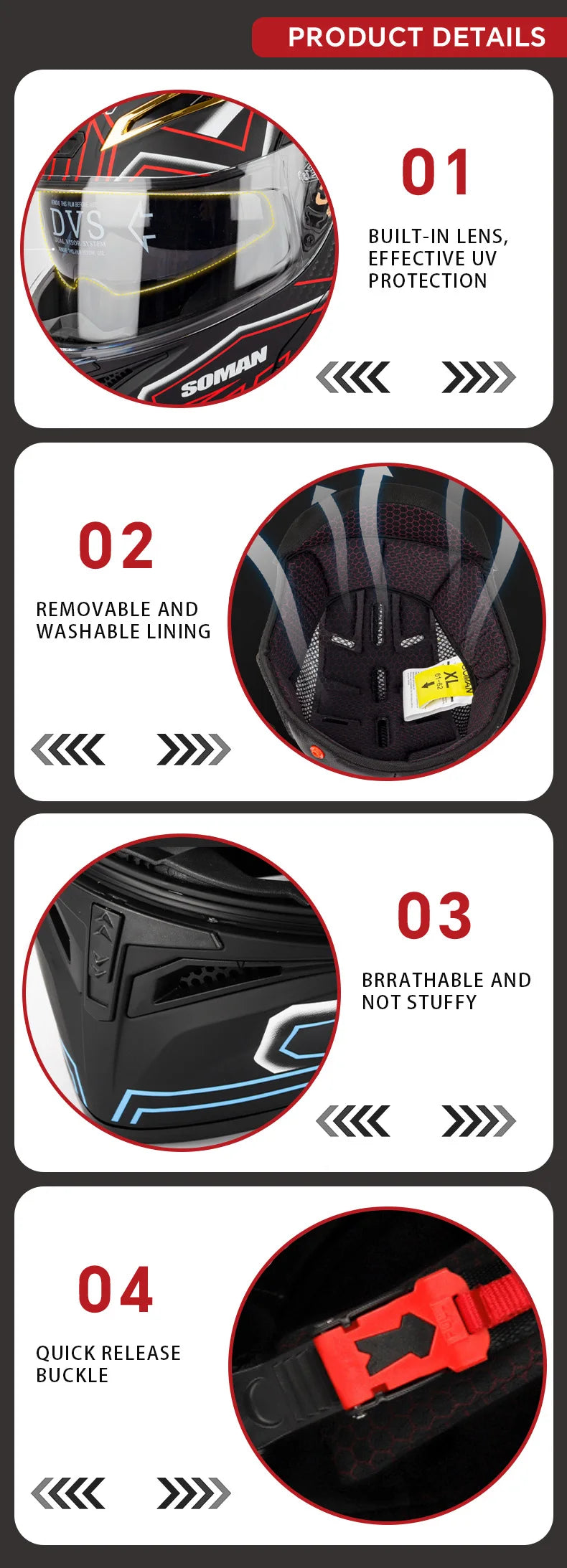 DOT Approved Men's Motorcycle Helmet Full Face Helmet with Double Visor Flip Up Motocross Helmet Four Seasons Universal