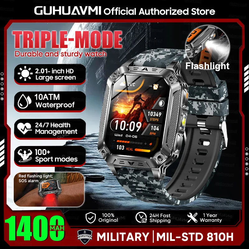 2026 HOT New 1400mAh Large Battery Smart Watch Military Quality 10ATM Waterproof Tactics 100+Sport Bluetooth call SmartWatch Men