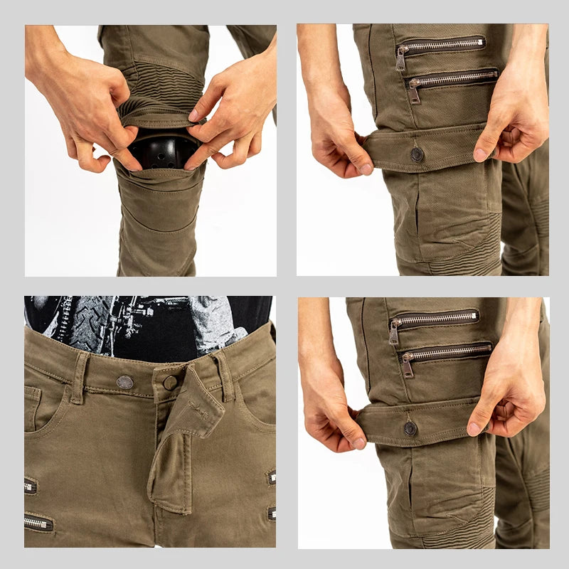 New Double Zipper Metal Style Motocross Trousers Men For Woman Outdoor elasticity Riding Jeans Protective Gear Motorcycle Pants