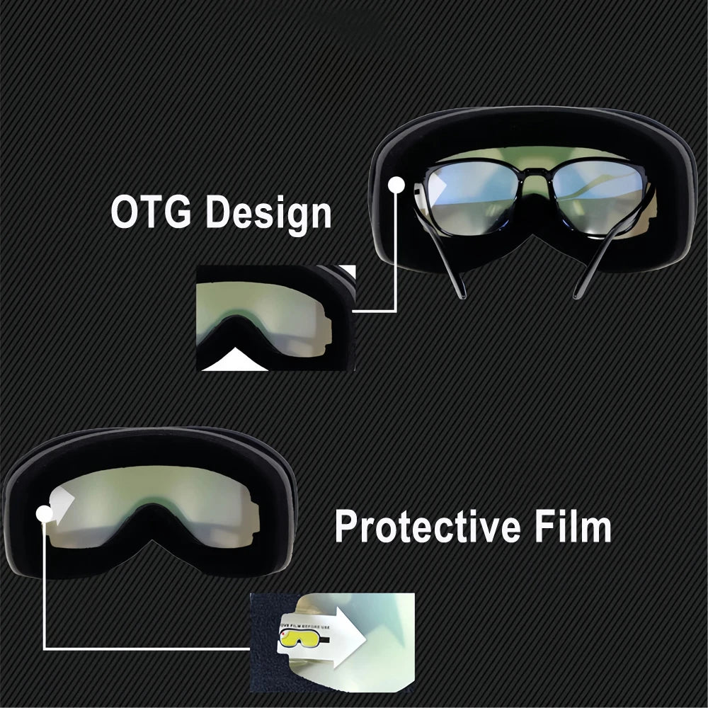 BOLLFO Snowboard Goggles Dual Lens Anti-Fog UV400 Ski Goggles for Men Women TPU OTG Skiing Snowmobile Glasses for Adult Youth