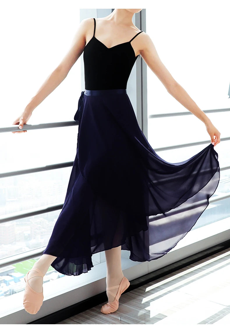 Adults Women Ballet Dance Skirts Long Chiffon Dance Skirts Lyrical Soft Ballet Dress Black Burgundy Translucent Dance Costumes