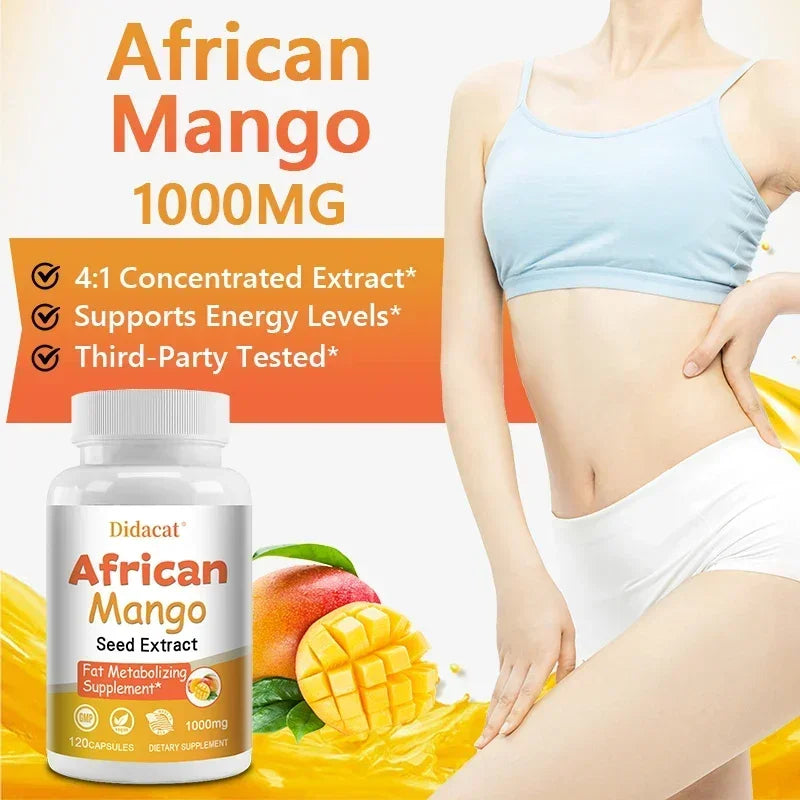 African Mango Capsules - Powerful Metabolism, Appetite Suppressant, Immune System Health, Fat Burning Capsules, Non-GMO