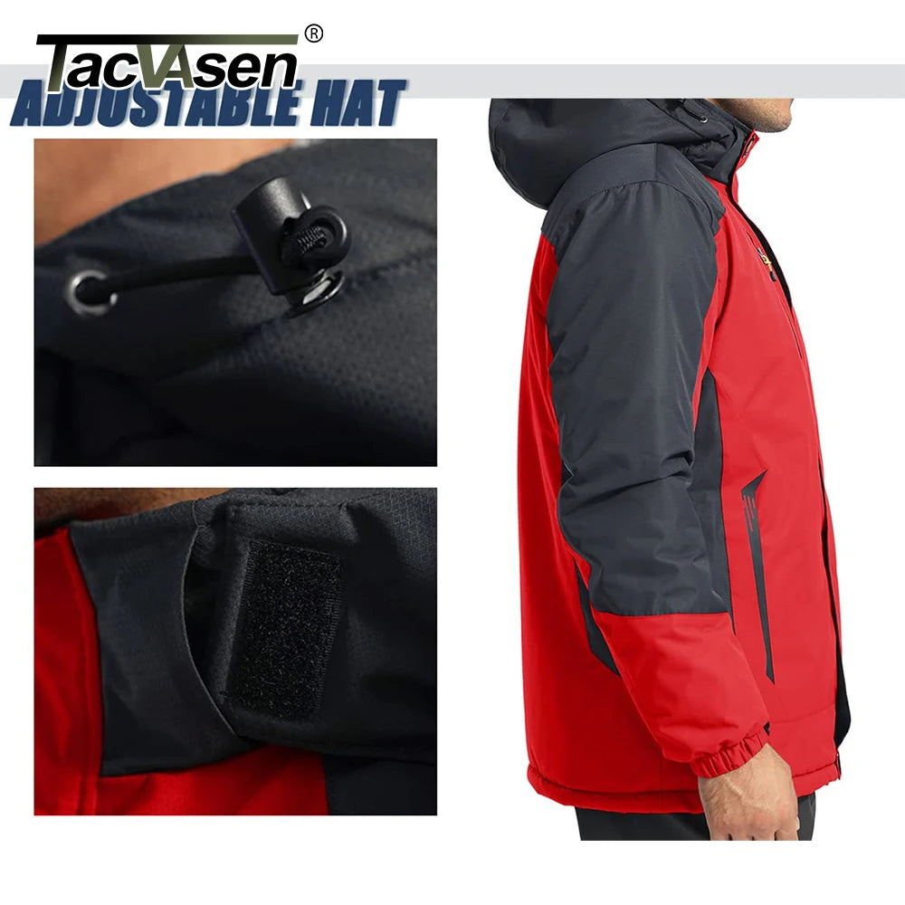 TACVASEN Men's Fleece Lined Skiing Jacket Windproof Detachable Hood Winter Thicken Warm Parkas Waterproof Outdoors Working Coat