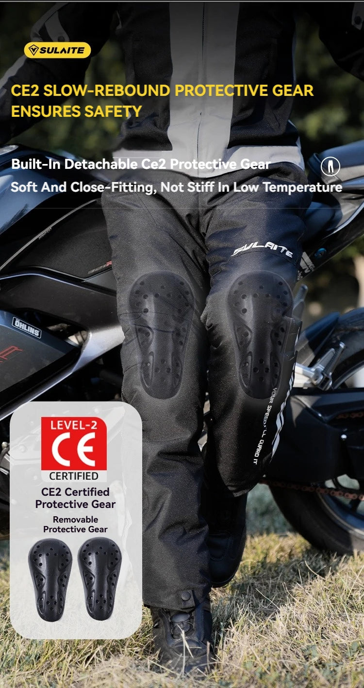 Motorcycle Riding Pants Quick Release CE2 Certified Protective Gear Winter Warm Water-Resistant No-Shoe Removal Reflective