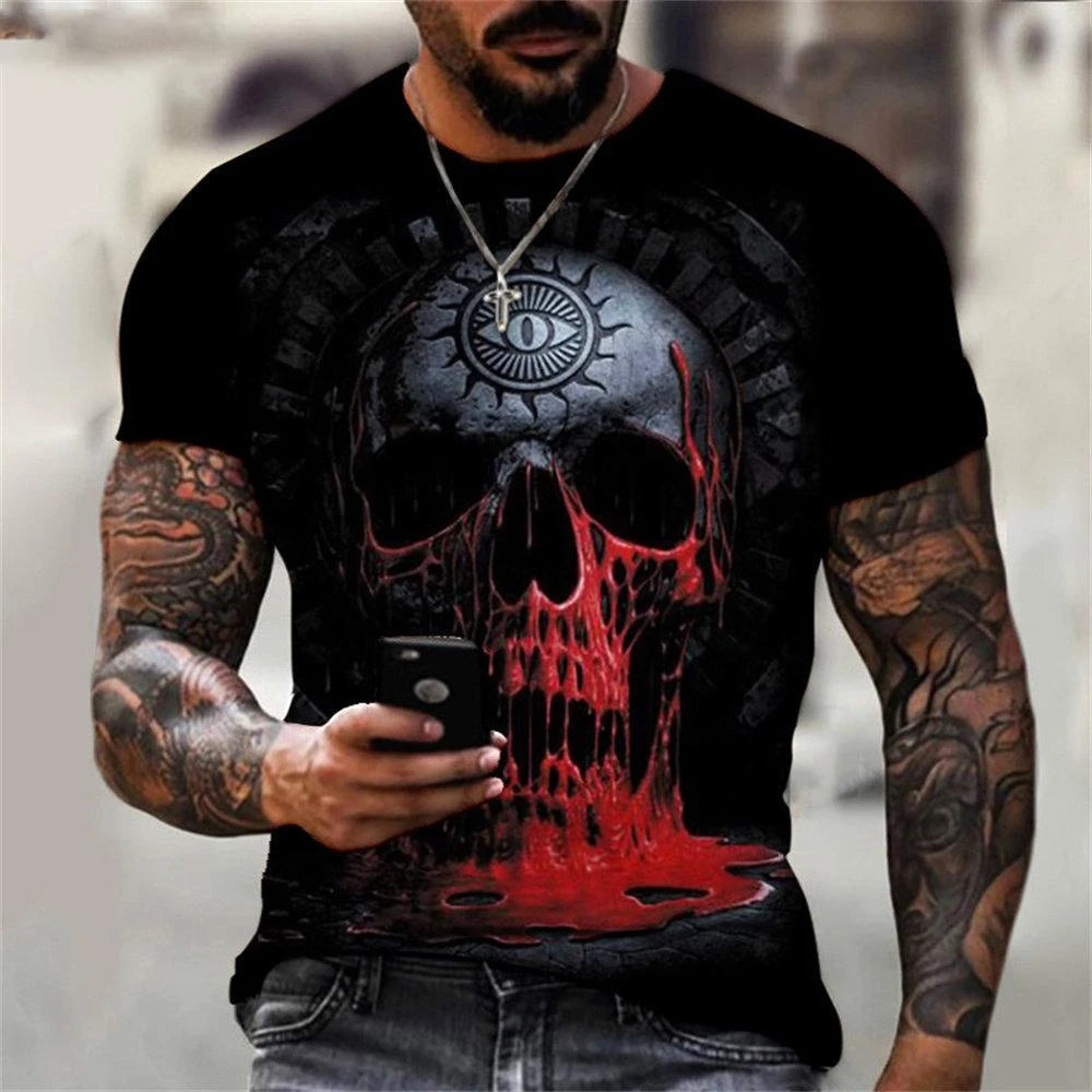 Summer Fashion Retro Skull 3D Printed T-shirt Hip Hop Personality Super Cool Horror Casual T-shirt