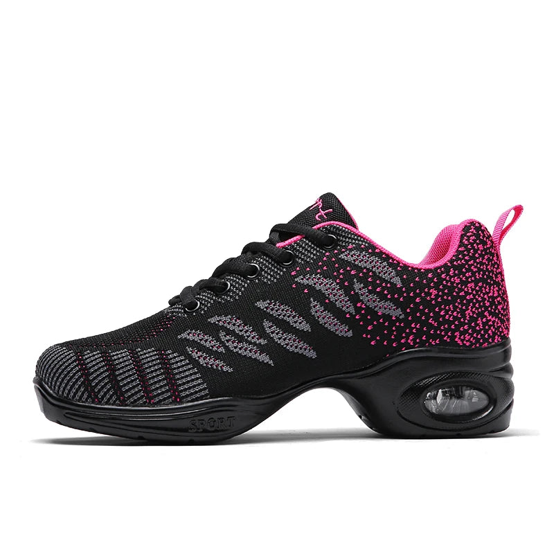 Breathable Dance Sneakers Woman Man Black Red Air Mesh Split-sole Square Dance Salsa Dancing Shoes Girls Ladies Sports Shoes