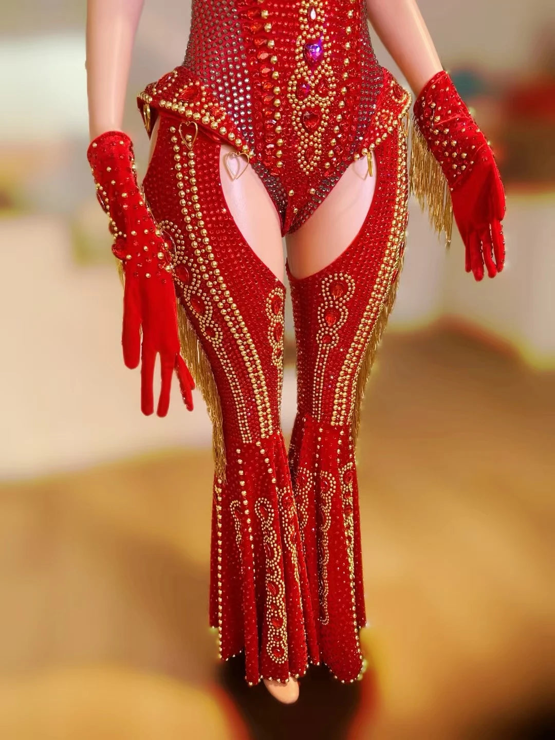 Women Sparkly Rhinestone Bodysuit 4Pieces Set Night Party Cowboy Show Outfit Cabaret Carnival Showgirl Sexy Jumpsuit Hongding