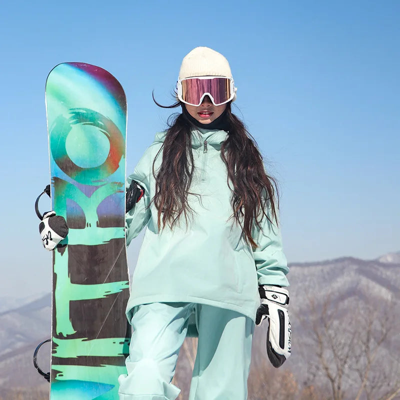 New Trendy Windproof And Warm Rabbit Ear Snow Clothes Men's And Women's Velvet Ski Clothes Set Couple Snow Clothes