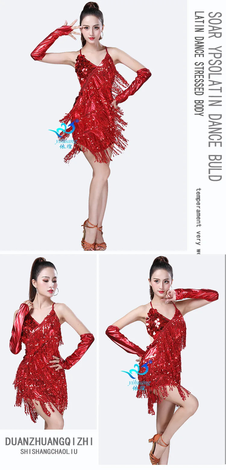 1pcs/lot woman sequin tassel latin dancing dress sexy latin dress latin salsa dresses fringe dress