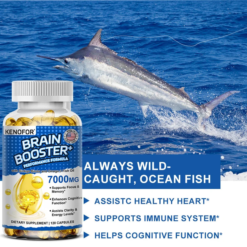 Omega 3 Fish Oil - 1200mg EPA + 600mg DHA, with 1600mg Ginkgo Biloba, for Heart Health, Brain & Immune System Health Supplement