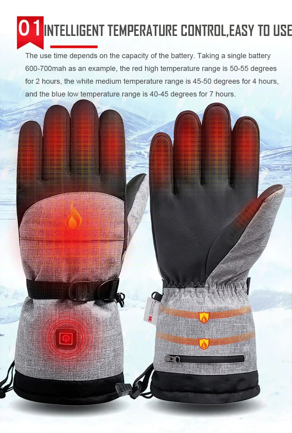 3M Cotton Heating Gloves Winter Hand Warmer Electric Thermal Gloves Waterproof Heated Cycling Motorcycle Bicycle Ski Outdoor