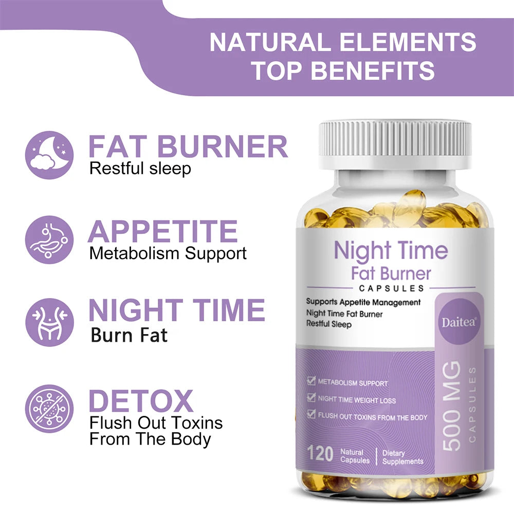 Nighttime Fat Burner, Boosts Metabolism, Weight Management, Improves Sleep - 500 Mg Serving, 120 Capsules