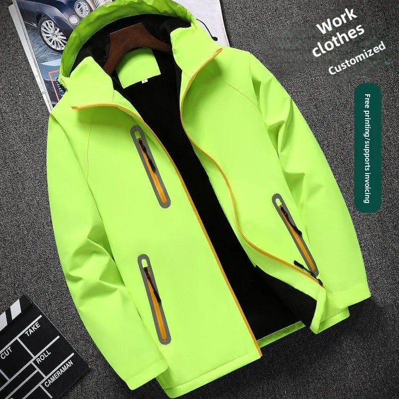 Unisex Fleece Lined Solid Color Jacket, Plus Size Windproof Delivery Coat for Hiking, Custom Logo Winter Set