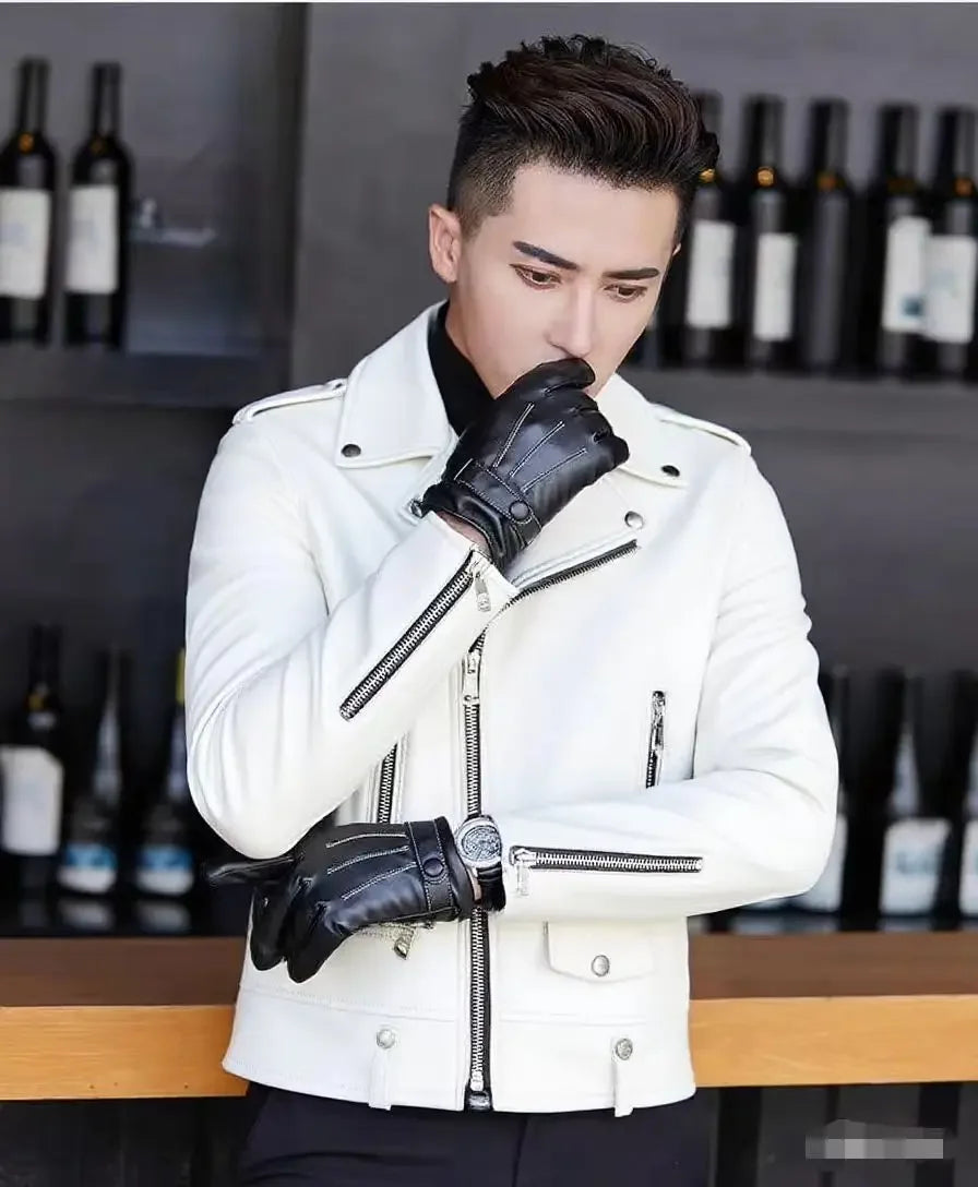 Men's Slim Fit PU Leather Jacket Fashionable Motorcycle Style Spring Autumn Korean Version Casual Outerwear Male Biker Coat