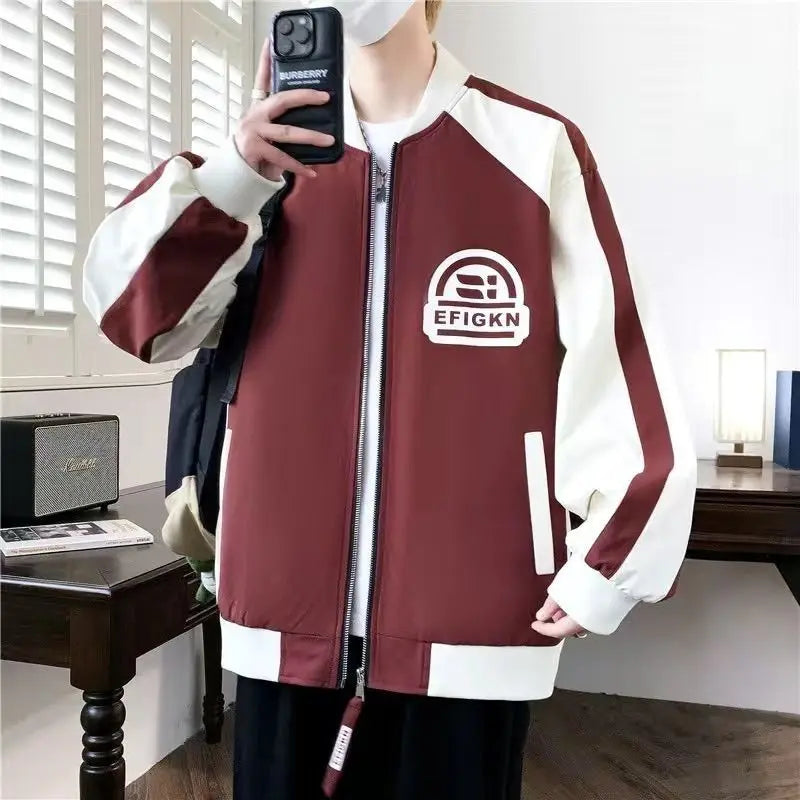 Men's trendy American casual versatile jacket New fashion color matching embroidered jacket Baseball jersey