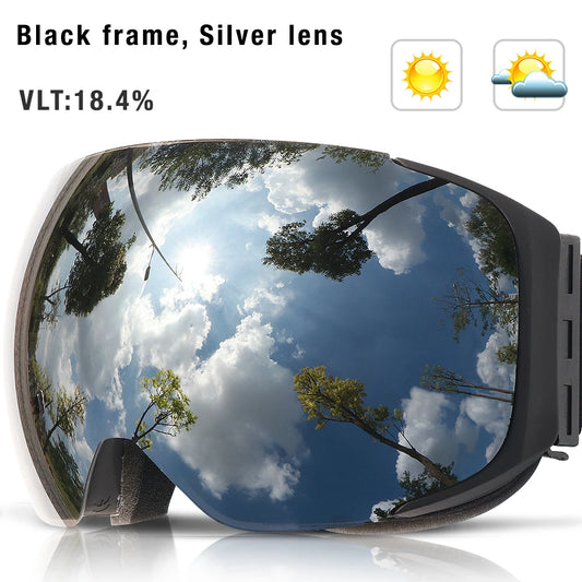 COPOZZ Magnetic Ski Goggles Men Women UV400 Protection Anti-Fog Ski Mask Outdoor Sport Snowboard Skiing Eyewear Adult